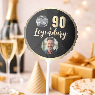 90 & Legendary 2 Photos 90th Birthday Gold Balloon