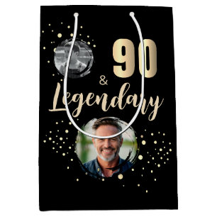 90 & Legendary 2 Photos 90th Birthday Gold Medium Gift Bag