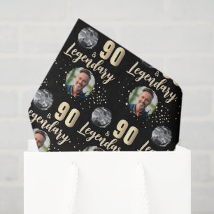 90 & Legendary 2 Photos 90th Birthday Gold Tissue Paper
