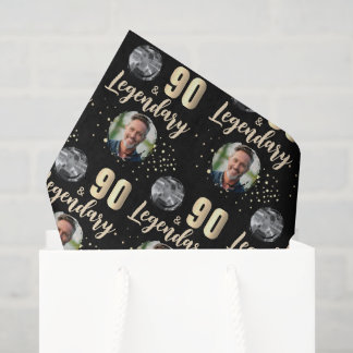 90 & Legendary 2 Photos 90th Birthday Gold Tissue Paper