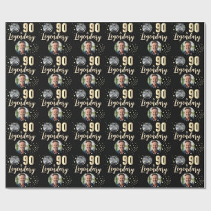 90 & Legendary 2 Photos 90th Birthday Gold Wrapping Paper