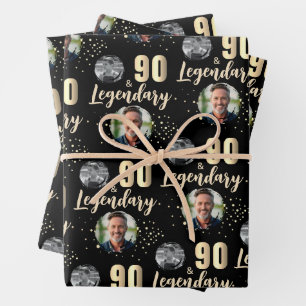 90 & Legendary 2 Photos 90th Birthday Gold Wrapping Paper Sheets