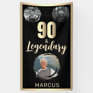 90 & Legendary 3 Photos 90th Birthday Gold Banner