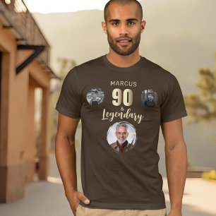 90 & Legendary 3 Photos Gold 90th Birthday T-Shirt