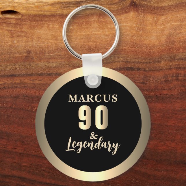 90 & Legendary Gold 90th Birthday Keychain (Front)