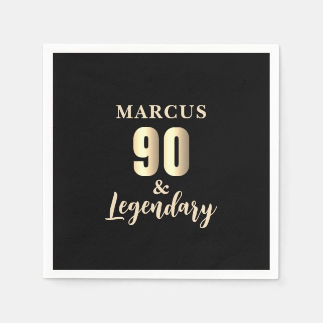 90 & Legendary Gold 90th Birthday Party Napkins (Front)