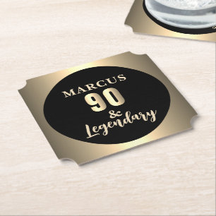 90 & Legendary Gold 90th Birthday Party Paper Coaster