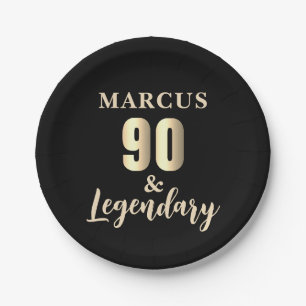 90 & Legendary Gold 90th Birthday Party Paper Plates