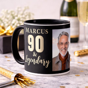 90 & Legendary Gold 90th Birthday Photo Mug