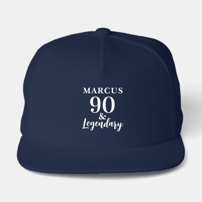 90 & Legendary Gold 90th Birthday  Snap Back Hat (Front)