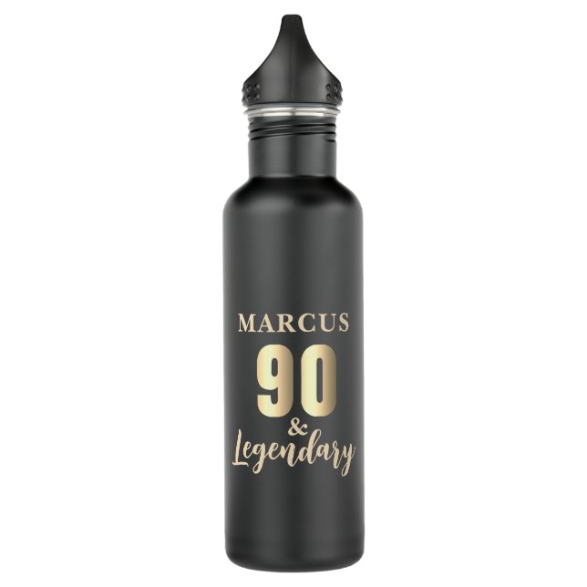 90 & Legendary Gold 90th Birthday  Stainless Steel Water Bottle (Left)