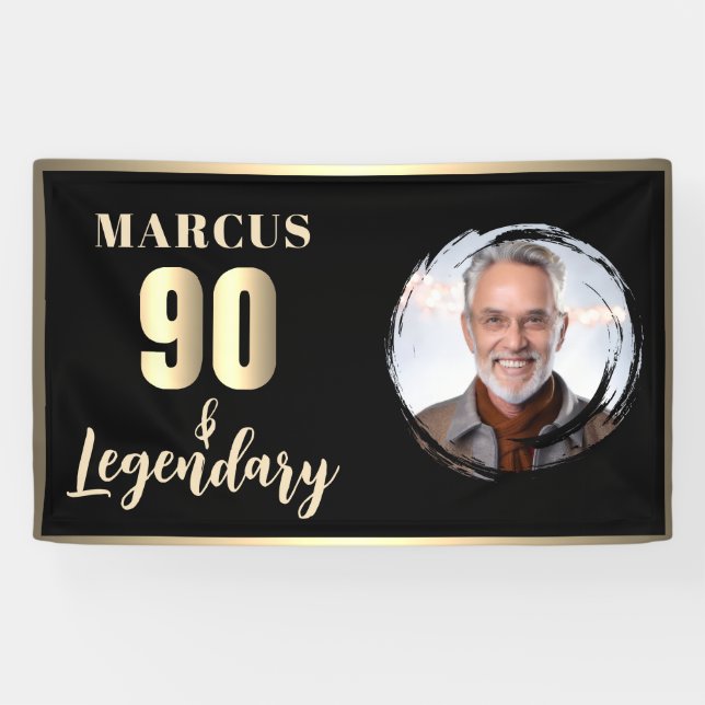 90 & Legendary Photo 90th Birthday Gold Banner (Horizontal)
