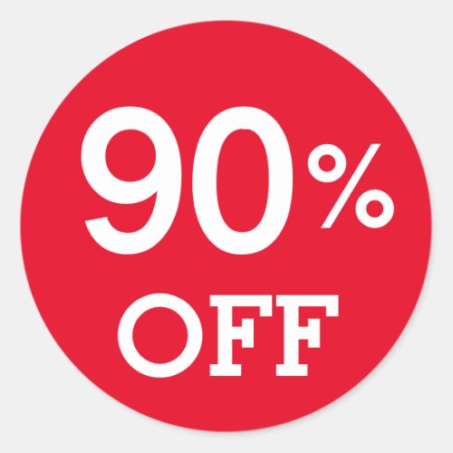 90 Ninety Percent OFF discount sale white and red Classic Round Sticker