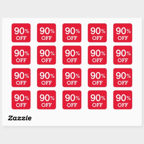 90 Ninety Percent OFF discount sale white and red Square Sticker
