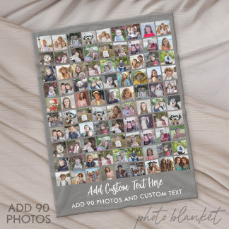 90 Photo Collage Grid with Text - grey Fleece Blanket