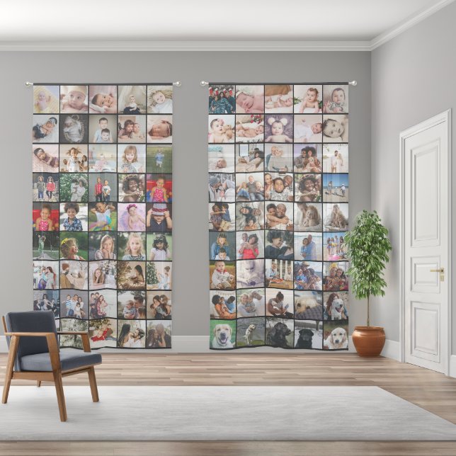 90 Photo Template Collage Personalized Sheer Curtains (Wide)