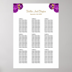 90 Purple And Gold Floral Wedding Seating Chart