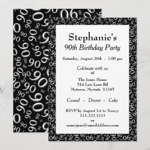 90 Random Number Pattern Black/White 90th Invitation