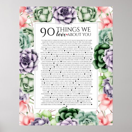 90 reasons we love you 45 Reasons 60th birthday Poster