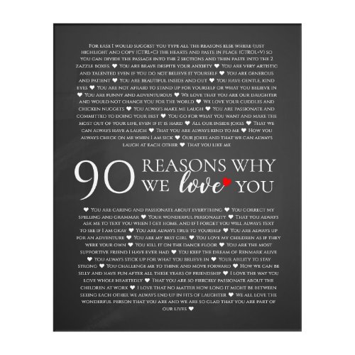 90 reasons why we love you 80th 60th birthday 40th acrylic print