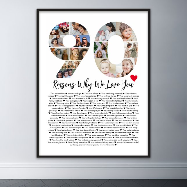 90 Reasons Why We Love You 90th Birthday Collage Poster (90 reasons why we love you poster wall art)