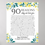 90 reasons why we love you birthday gift yellow poster<br><div class="desc">This is a DO IT YOURSELF XX Reasons why we love you. roses reasons we love you,  editable 50 Reasons,  60th birthday,  editable,  80th birthday,  memories,  love you,  mom,  retire You can edit the main body text. Designed by The Arty Apples Limited</div>