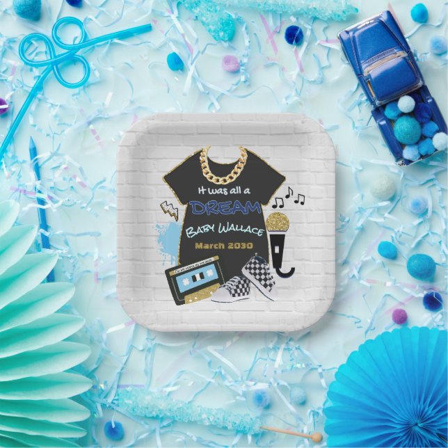 90’s Hip Hop Blue & Gold Birthday/Baby Shower Paper Plates (Party)