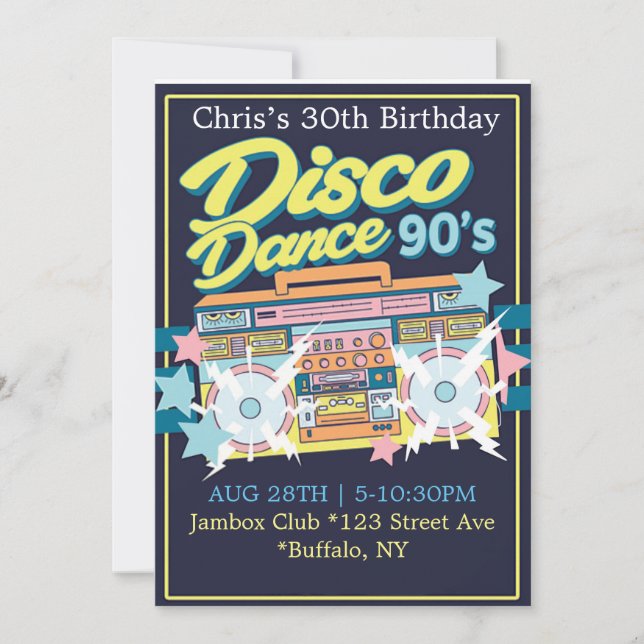 90’s Music Birthday Party Invitation (Front)