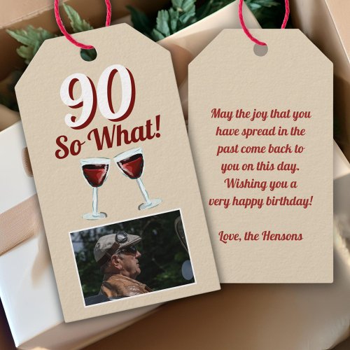 90 So what Funny Quote Red Wine 90th Birthday Gift Tags
