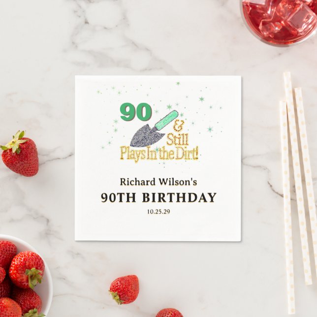 90 & Still Plays in the Dirt Birthday Personalized Napkins (Insitu)