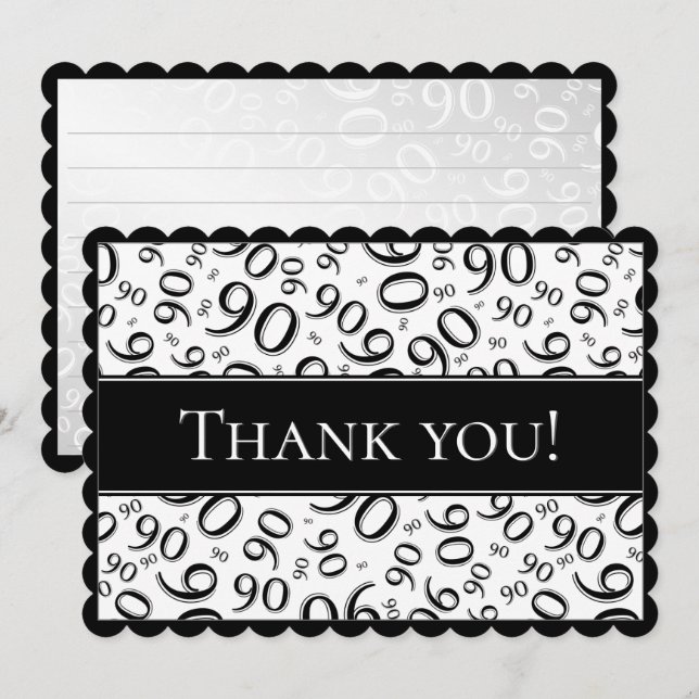 90 "Thank you!" Black/White Number Pattern Thank You Card (Front/Back)