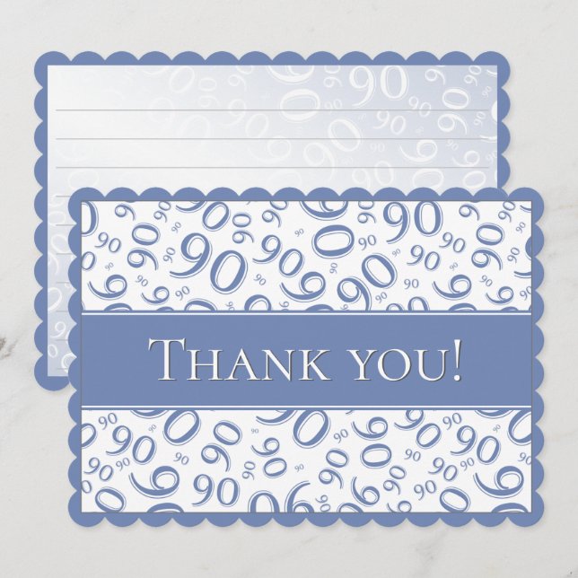 90 "Thank you!" Blue/White Number Pattern Thank You Card (Front/Back)