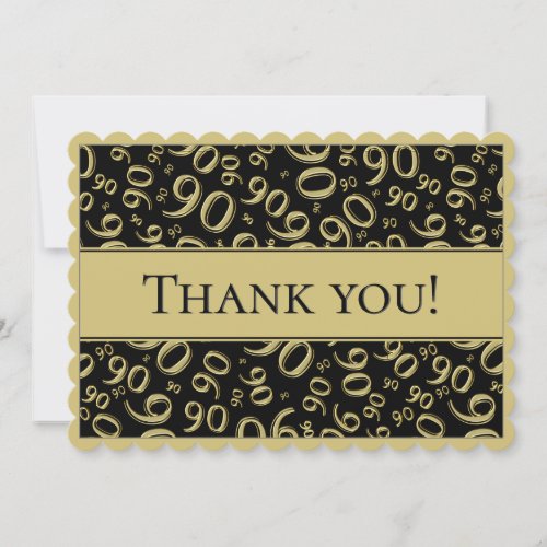 90 Thank you Gold and Black Number Pattern Thank You Card