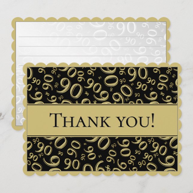 90 "Thank you!" Gold/Black Number Pattern Thank You Card (Front/Back)