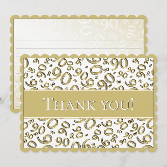 90 "Thank you!" Gold/White Number Pattern Thank You Card (Front/Back)