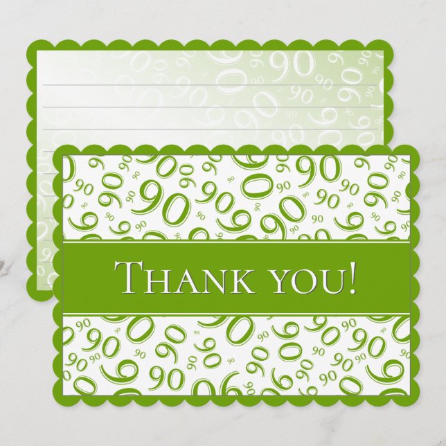 90 "Thank you!" Green/White Number Pattern Thank You Card (Front/Back)