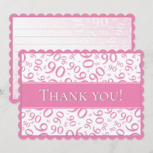 90 "Thank you!" Pink/White Number Pattern Thank You Card