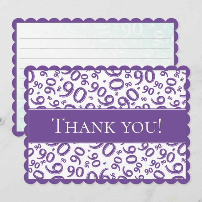 90 "Thank you!" Purple/White Number Pattern Thank You Card (Front/Back)