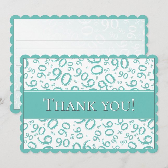 90 "Thank you!" Teal/White Number Pattern Thank You Card (Front/Back)