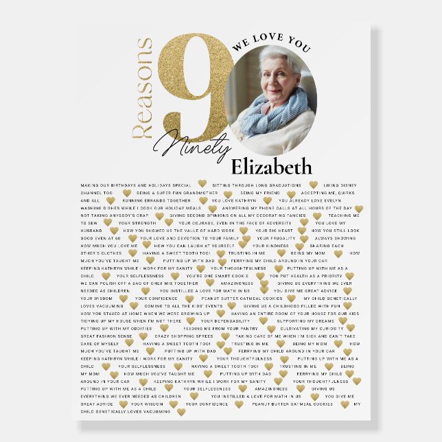 90 Things We Love About You Gold Board (Front)