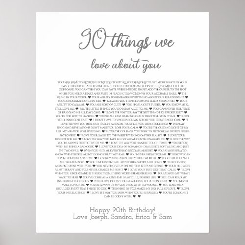 90 things we love about you poster