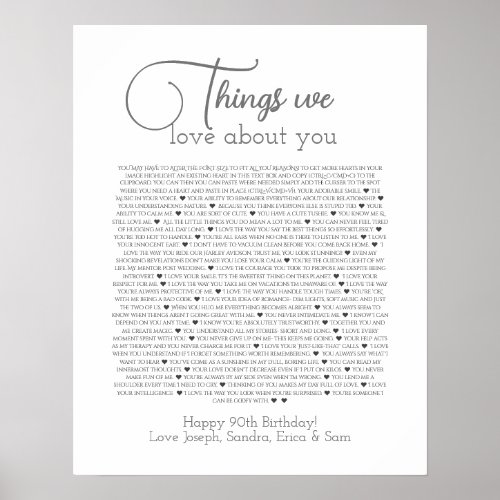 90 things we love about you poster