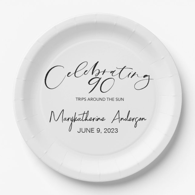 90 Trips Around the Sun Birthday Party  Paper Plates (Front)