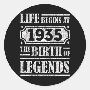 90 Year Old 1935 Birth Of Legend 90th Birthday Classic Round Sticker