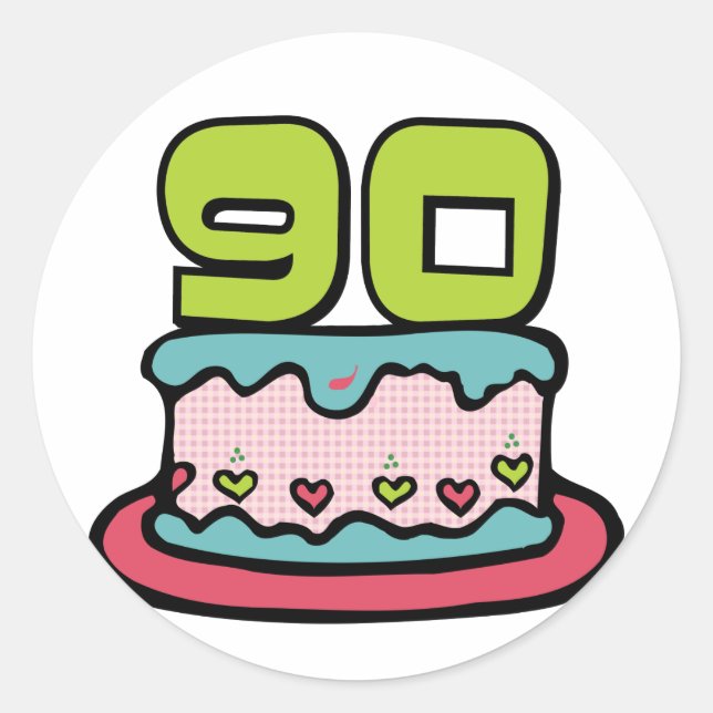 90 Year Old Birthday Cake Classic Round Sticker (Front)
