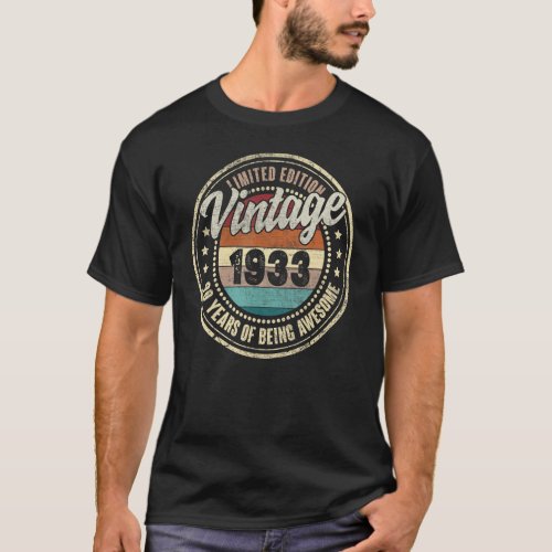 90 Year Old Gifts Made in 1933 Vintage 90th Birthd T_Shirt