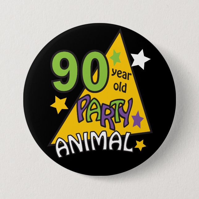 90 Year Old Party Animal | 90th Birthday Button (Front)