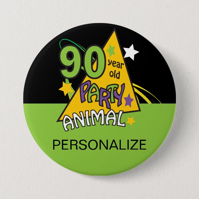 90 Year Old Party Animal | 90th Birthday Button (Front)