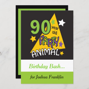 90 Year Old Party Animal 90th Birthday Invitation