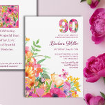 90 Years Flowers Butterfly Grandma 90th Birthday Invitation<br><div class="desc">90 Years Flowers Butterfly Grandma 90th Birthday Invitation. Celebrate a milestone birthday in style with this vibrant floral 90th birthday party invitation. Featuring a bold, floral-patterned "90" at the top and a lush garden of colorful blooms at the bottom, this design exudes charm and elegance. With customizable text for grandma’s...</div>
